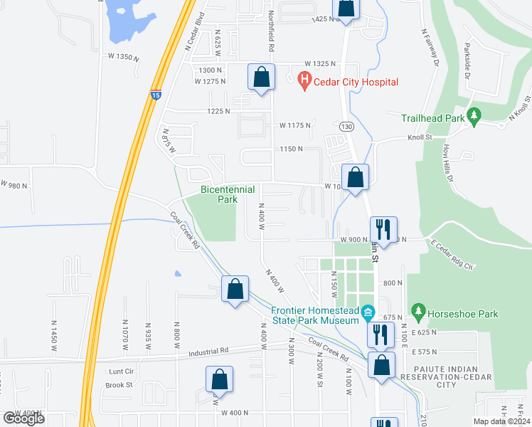 map of restaurants, bars, coffee shops, grocery stores, and more near 948 North 400 West in Cedar City