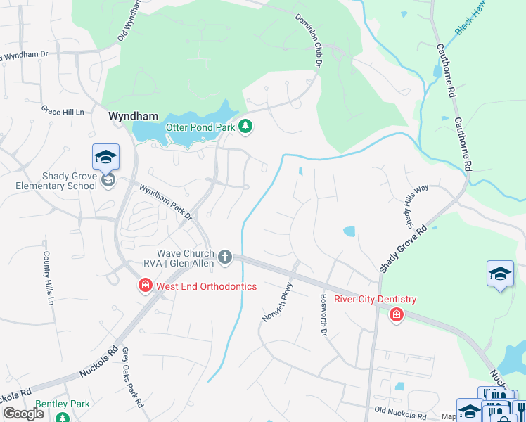 map of restaurants, bars, coffee shops, grocery stores, and more near 6117 Onslow Court in Glen Allen