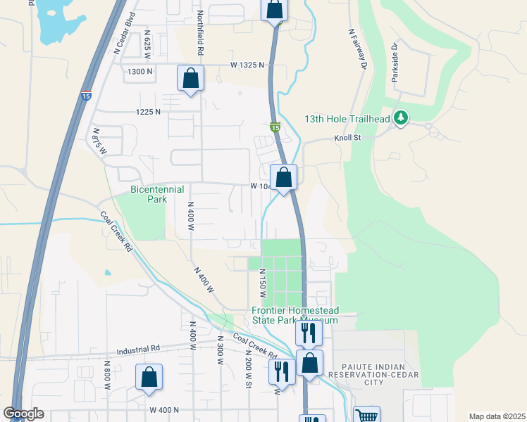 map of restaurants, bars, coffee shops, grocery stores, and more near 1027 North Main Street in Cedar City