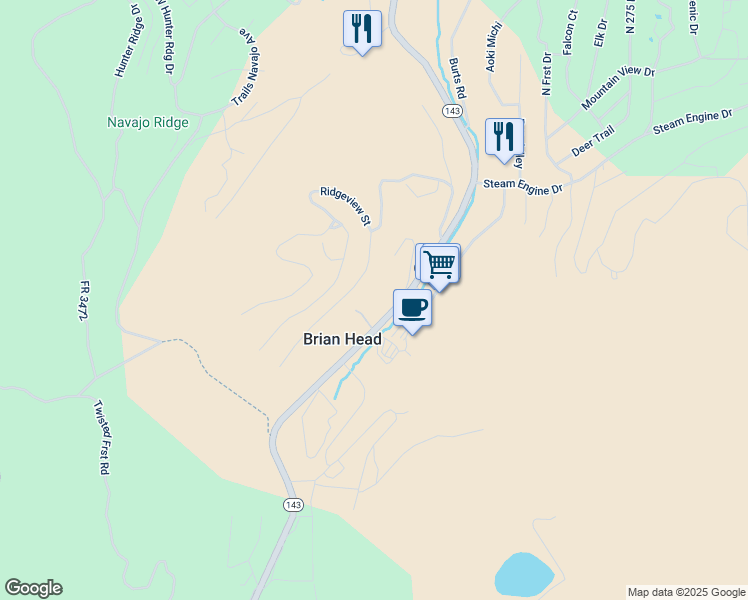 map of restaurants, bars, coffee shops, grocery stores, and more near 270 Utah 143 in Brian Head