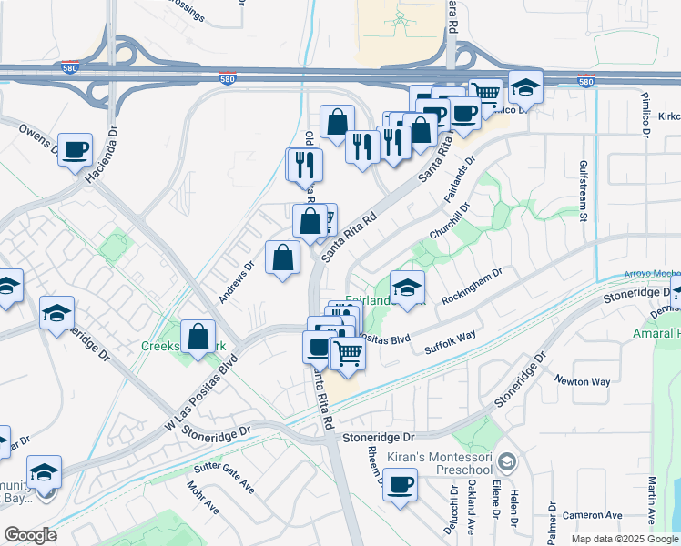 map of restaurants, bars, coffee shops, grocery stores, and more near 4448 Newman Place in Pleasanton