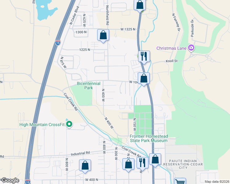 map of restaurants, bars, coffee shops, grocery stores, and more near West 970 North in Cedar City