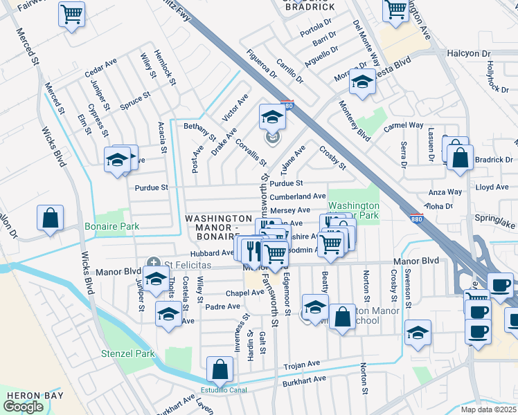 map of restaurants, bars, coffee shops, grocery stores, and more near 14865 Farnsworth Street in San Leandro