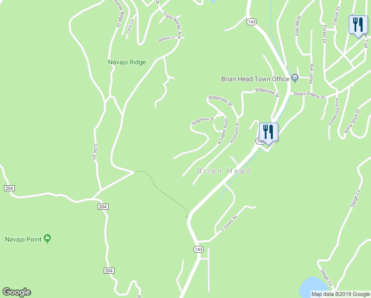 map of restaurants, bars, coffee shops, grocery stores, and more near 406 Ridgeview Street in Brian Head