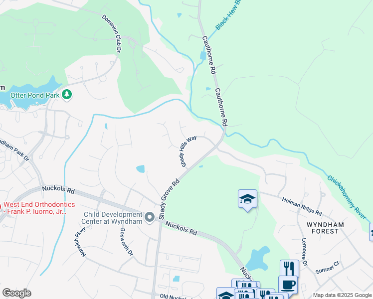 map of restaurants, bars, coffee shops, grocery stores, and more near 5819 Shady Hills Way in Glen Allen