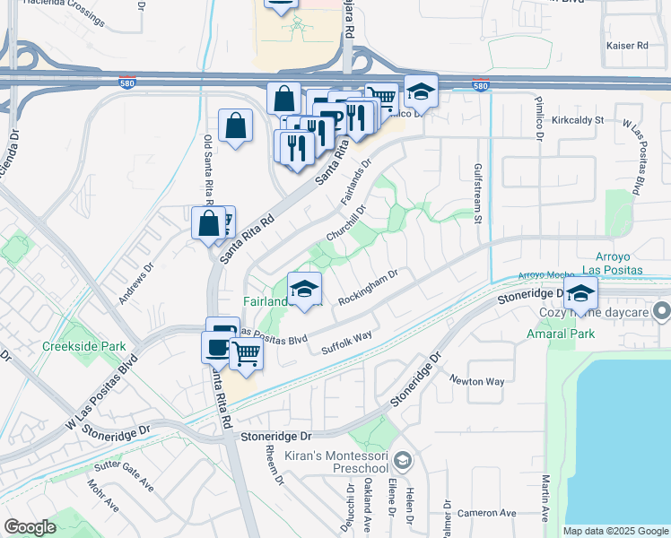 map of restaurants, bars, coffee shops, grocery stores, and more near 3289 Royalton Court in Pleasanton