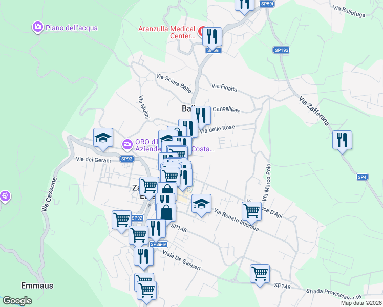 map of restaurants, bars, coffee shops, grocery stores, and more near 2 Via Libertà in Zafferana Etnea