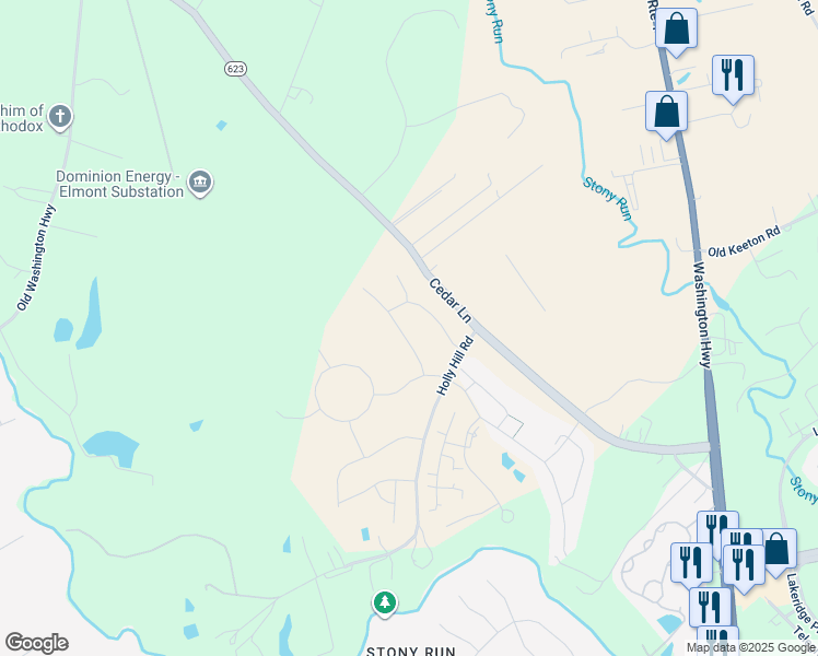 map of restaurants, bars, coffee shops, grocery stores, and more near 11017 Cedar Lane in Glen Allen