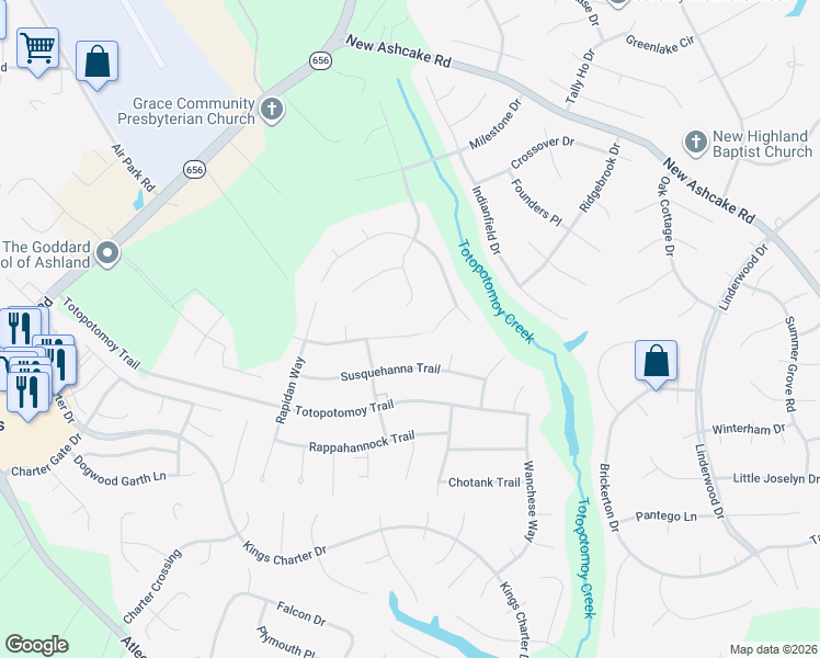 map of restaurants, bars, coffee shops, grocery stores, and more near 11103 Manor View Drive in Mechanicsville