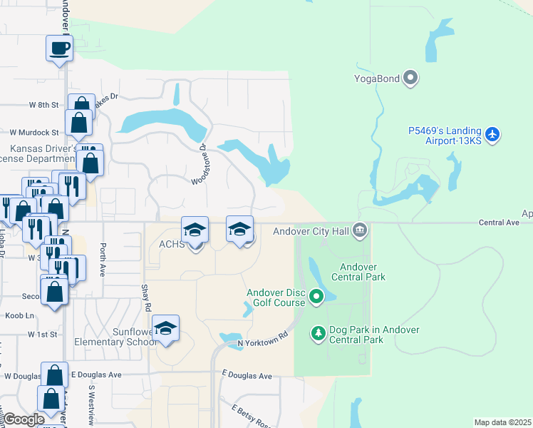 map of restaurants, bars, coffee shops, grocery stores, and more near 1102 Rosemont Place in Andover