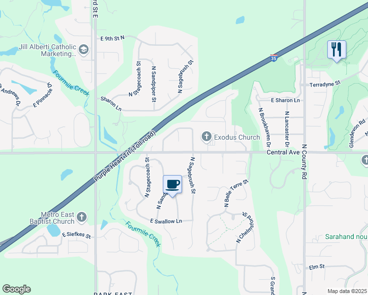 map of restaurants, bars, coffee shops, grocery stores, and more near 15011 Plymouth Court in Wichita