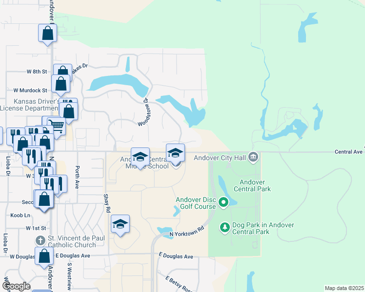 map of restaurants, bars, coffee shops, grocery stores, and more near 1102 Rosemont Place in Andover