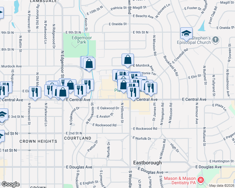 map of restaurants, bars, coffee shops, grocery stores, and more near 6160 E Central Ave in Wichita