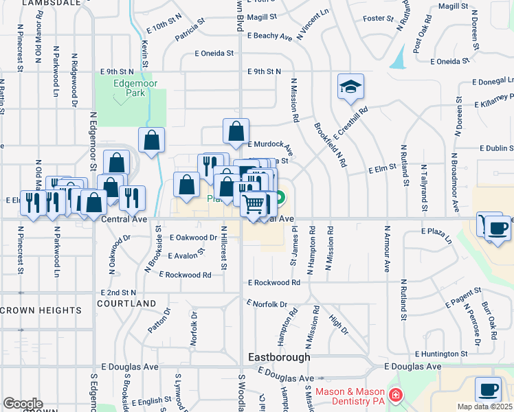 map of restaurants, bars, coffee shops, grocery stores, and more near 6405 E Elm St in Wichita