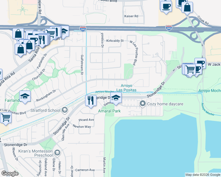 map of restaurants, bars, coffee shops, grocery stores, and more near 2951 Martin Avenue in Pleasanton