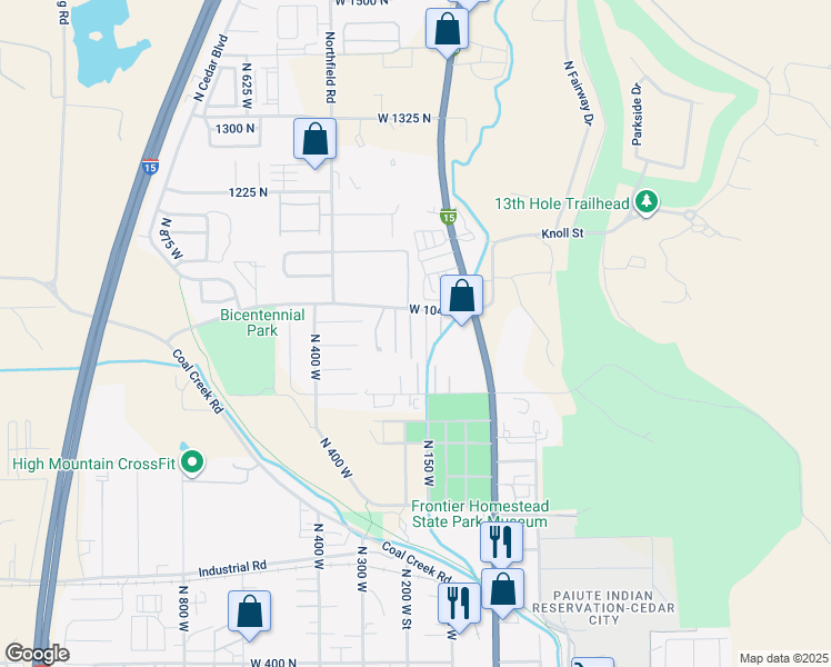 map of restaurants, bars, coffee shops, grocery stores, and more near 1027 North Main Street in Cedar City