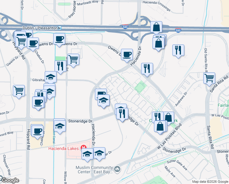map of restaurants, bars, coffee shops, grocery stores, and more near 4052 Ghiotti Court in Pleasanton