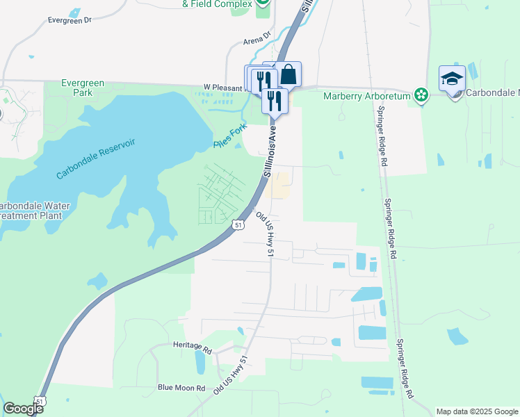 map of restaurants, bars, coffee shops, grocery stores, and more near 2200 South Illinois Avenue in Carbondale