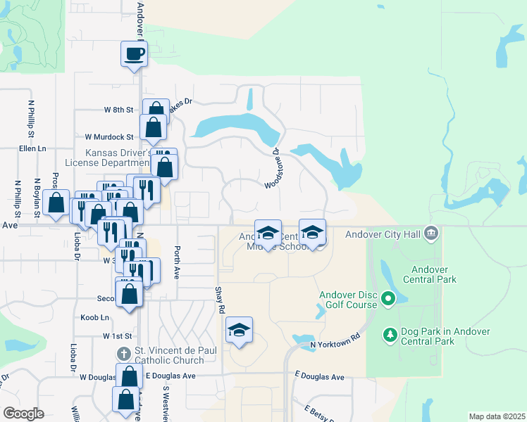 map of restaurants, bars, coffee shops, grocery stores, and more near 732-798 Woodstone Court in Andover