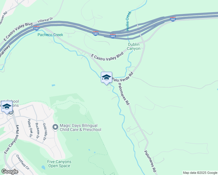 map of restaurants, bars, coffee shops, grocery stores, and more near 6395 Palo Verde Road in Castro Valley