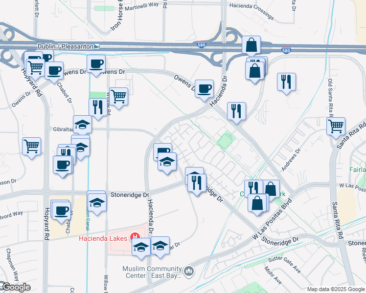 map of restaurants, bars, coffee shops, grocery stores, and more near 3978 Appian Street in Pleasanton