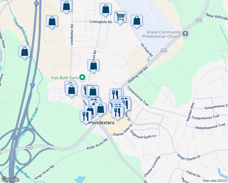 map of restaurants, bars, coffee shops, grocery stores, and more near 9674 Sliding Hill Road in Ashland