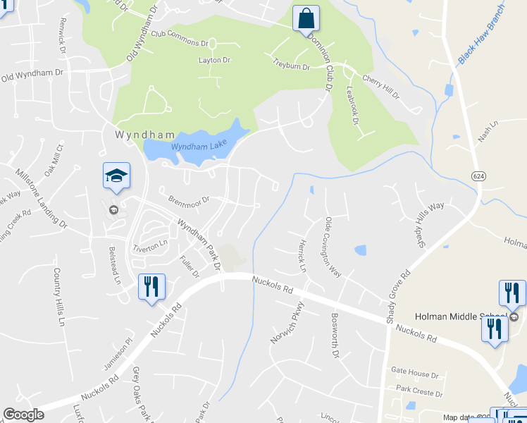 map of restaurants, bars, coffee shops, grocery stores, and more near 5909 Shirebrook Drive in Glen Allen