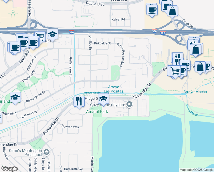 map of restaurants, bars, coffee shops, grocery stores, and more near 2903 Lethbridge Court in Pleasanton