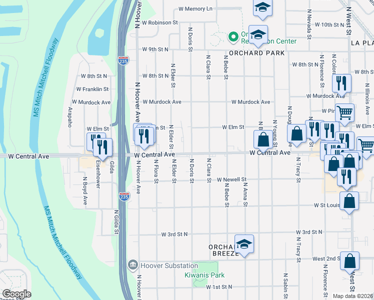 map of restaurants, bars, coffee shops, grocery stores, and more near 5226 W Central Ave in Wichita