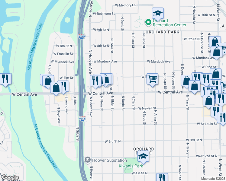 map of restaurants, bars, coffee shops, grocery stores, and more near 5226 W Central Ave in Wichita