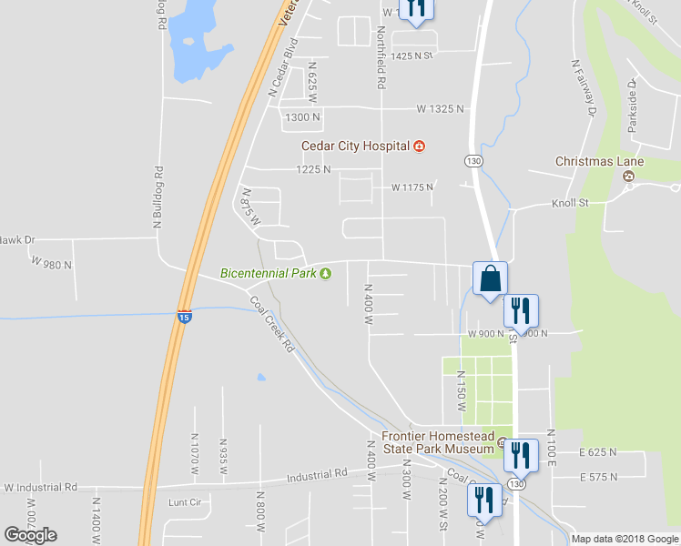 map of restaurants, bars, coffee shops, grocery stores, and more near 1023 Ironwood Circle in Cedar City