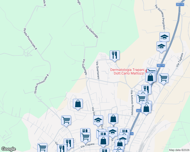 map of restaurants, bars, coffee shops, grocery stores, and more near 9 Via Lorenzo Infranca in Castelvetrano