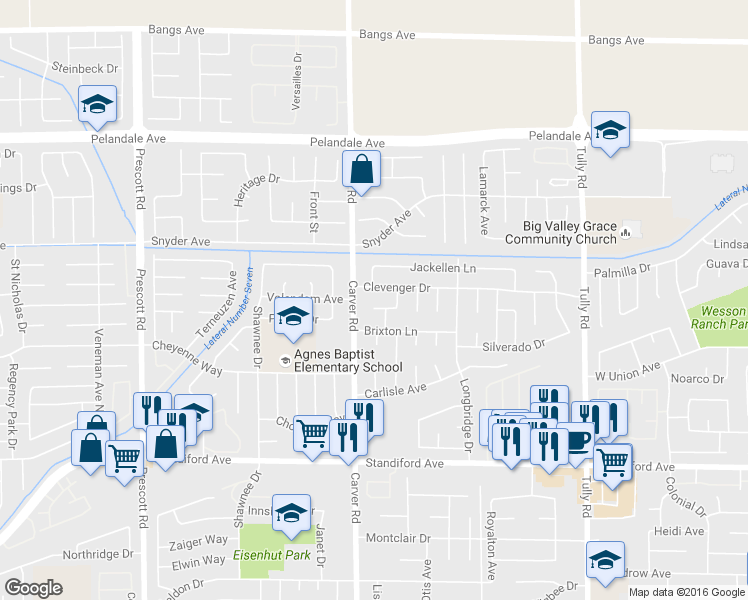 map of restaurants, bars, coffee shops, grocery stores, and more near 1617 Krishawn Way in Modesto