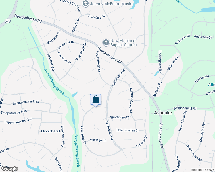 map of restaurants, bars, coffee shops, grocery stores, and more near 9103 Medley Mill Court in Mechanicsville