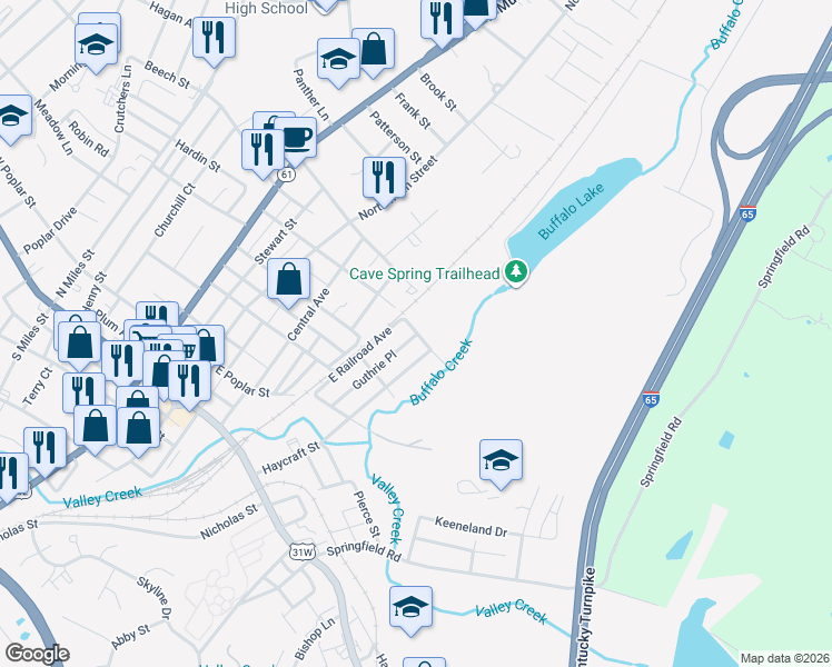 map of restaurants, bars, coffee shops, grocery stores, and more near 398 Guthrie Place in Elizabethtown