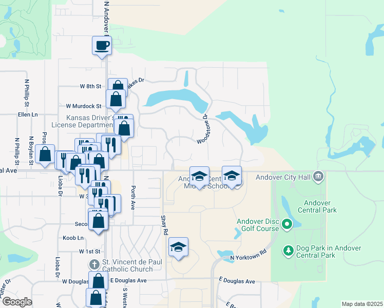 map of restaurants, bars, coffee shops, grocery stores, and more near 798 Woodstone Ct in Andover