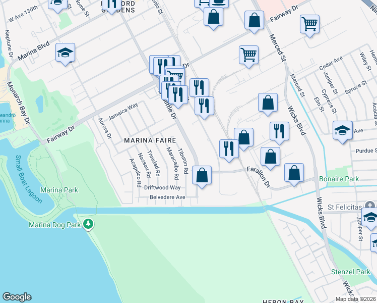 map of restaurants, bars, coffee shops, grocery stores, and more near 14295 Doolittle Drive in San Leandro