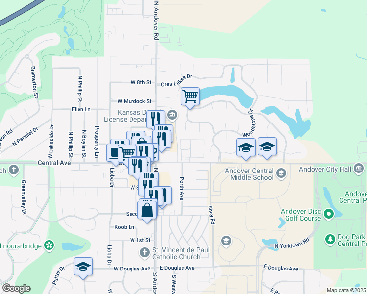 map of restaurants, bars, coffee shops, grocery stores, and more near 224 90th St in Andover