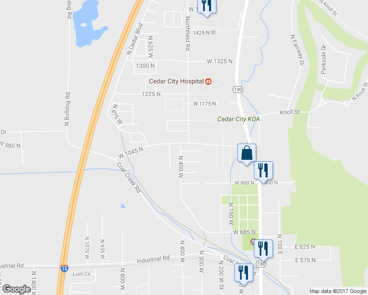 map of restaurants, bars, coffee shops, grocery stores, and more near 1030 N 400 W in Cedar City