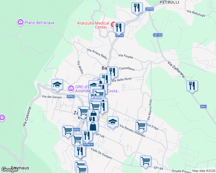 map of restaurants, bars, coffee shops, grocery stores, and more near 2 Via Libertà in Zafferana Etnea