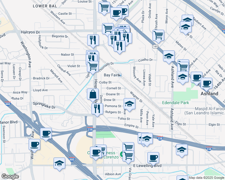 map of restaurants, bars, coffee shops, grocery stores, and more near 559 Doane Street in San Lorenzo