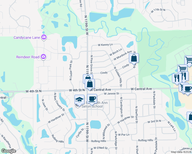 map of restaurants, bars, coffee shops, grocery stores, and more near 11807-11811 West Pine Street in Wichita