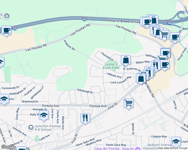 map of restaurants, bars, coffee shops, grocery stores, and more near 587 Amberwood Way in Livermore