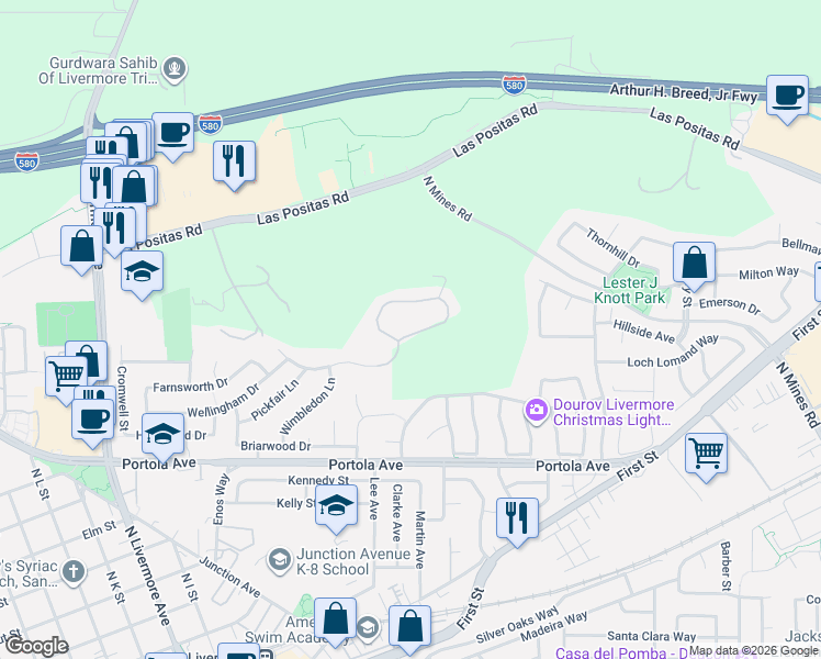 map of restaurants, bars, coffee shops, grocery stores, and more near 818 Waverly Common in Livermore