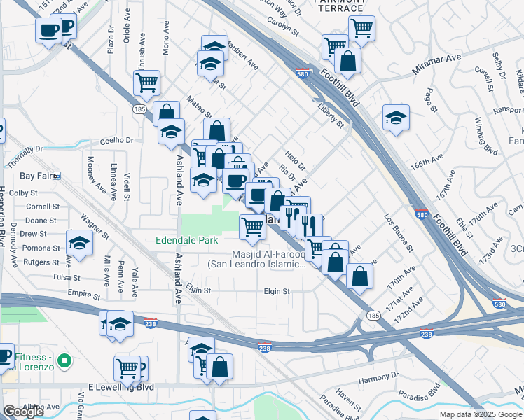map of restaurants, bars, coffee shops, grocery stores, and more near in Ashland