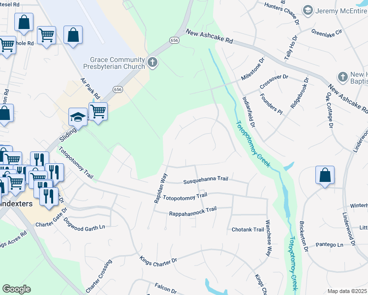 map of restaurants, bars, coffee shops, grocery stores, and more near 9566 Plateau Place in Mechanicsville