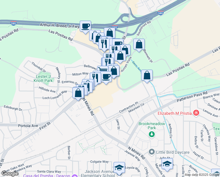 map of restaurants, bars, coffee shops, grocery stores, and more near 4471 First Street in Livermore
