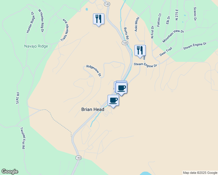 map of restaurants, bars, coffee shops, grocery stores, and more near 226 Utah 143 in Brian Head