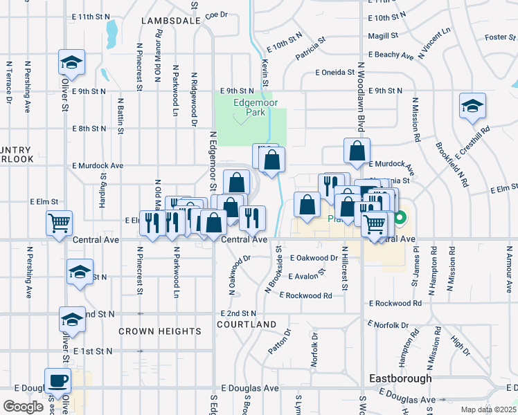 map of restaurants, bars, coffee shops, grocery stores, and more near 620 North Carriage Parkway in Wichita