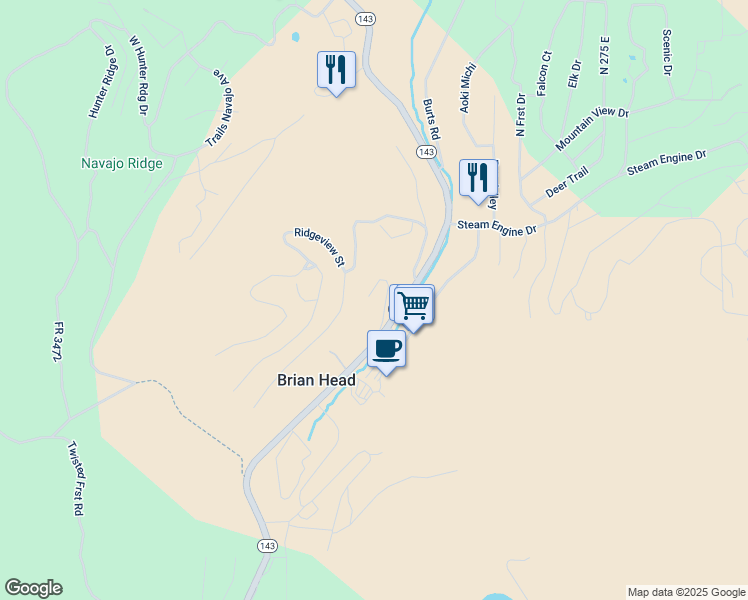 map of restaurants, bars, coffee shops, grocery stores, and more near 226 Utah 143 in Brian Head